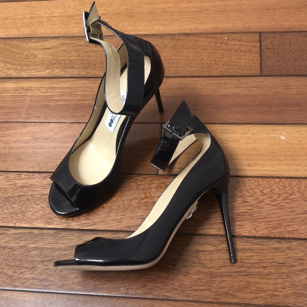 Jimmy Choo Henna 100 Sparkly Patent Bordeaux Heels 37/6.5